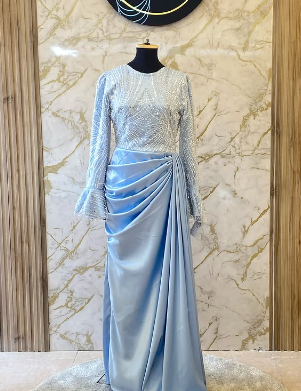 Baby blue handemade satin Dress
