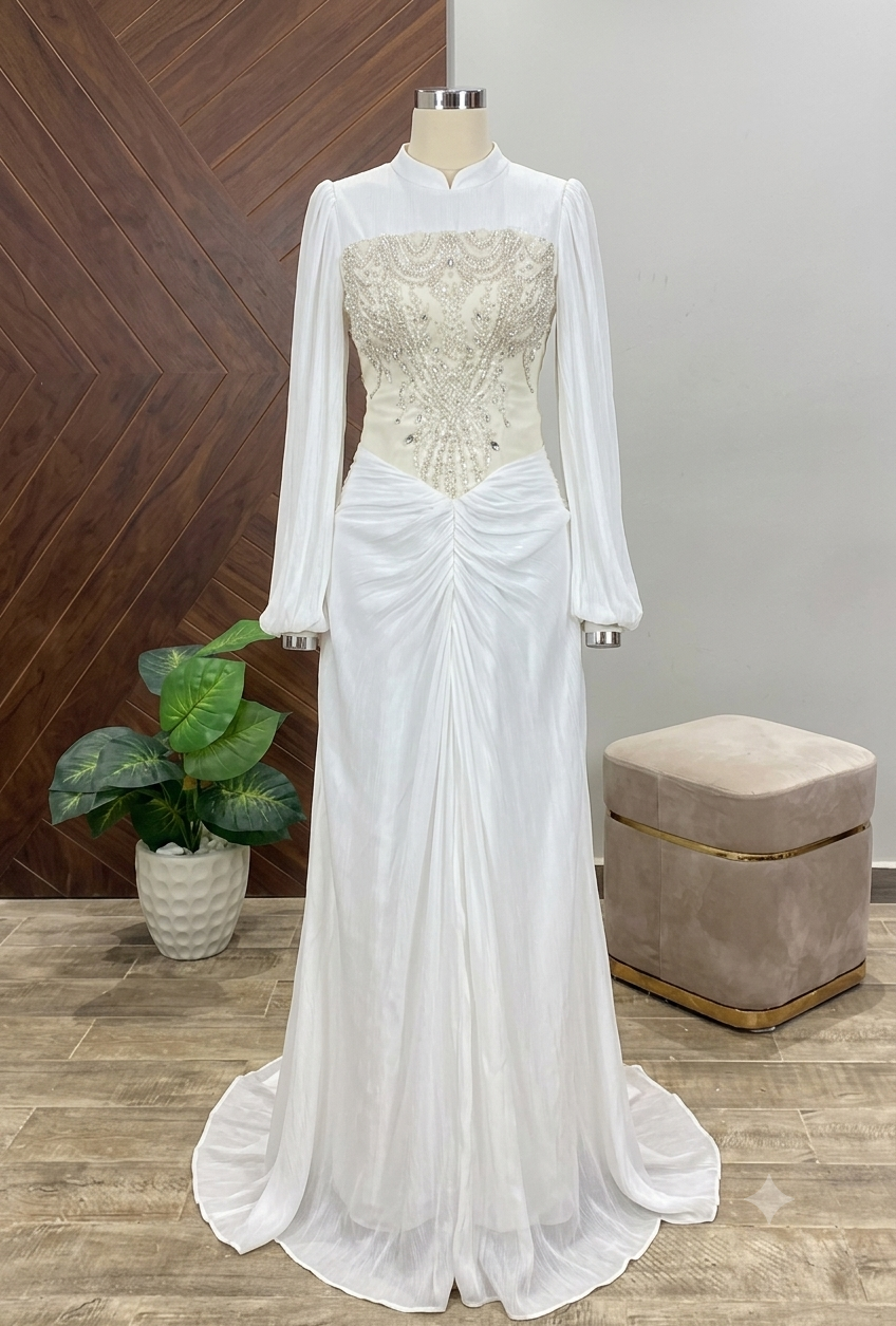 White Crinckle / Handmade Beige Corset